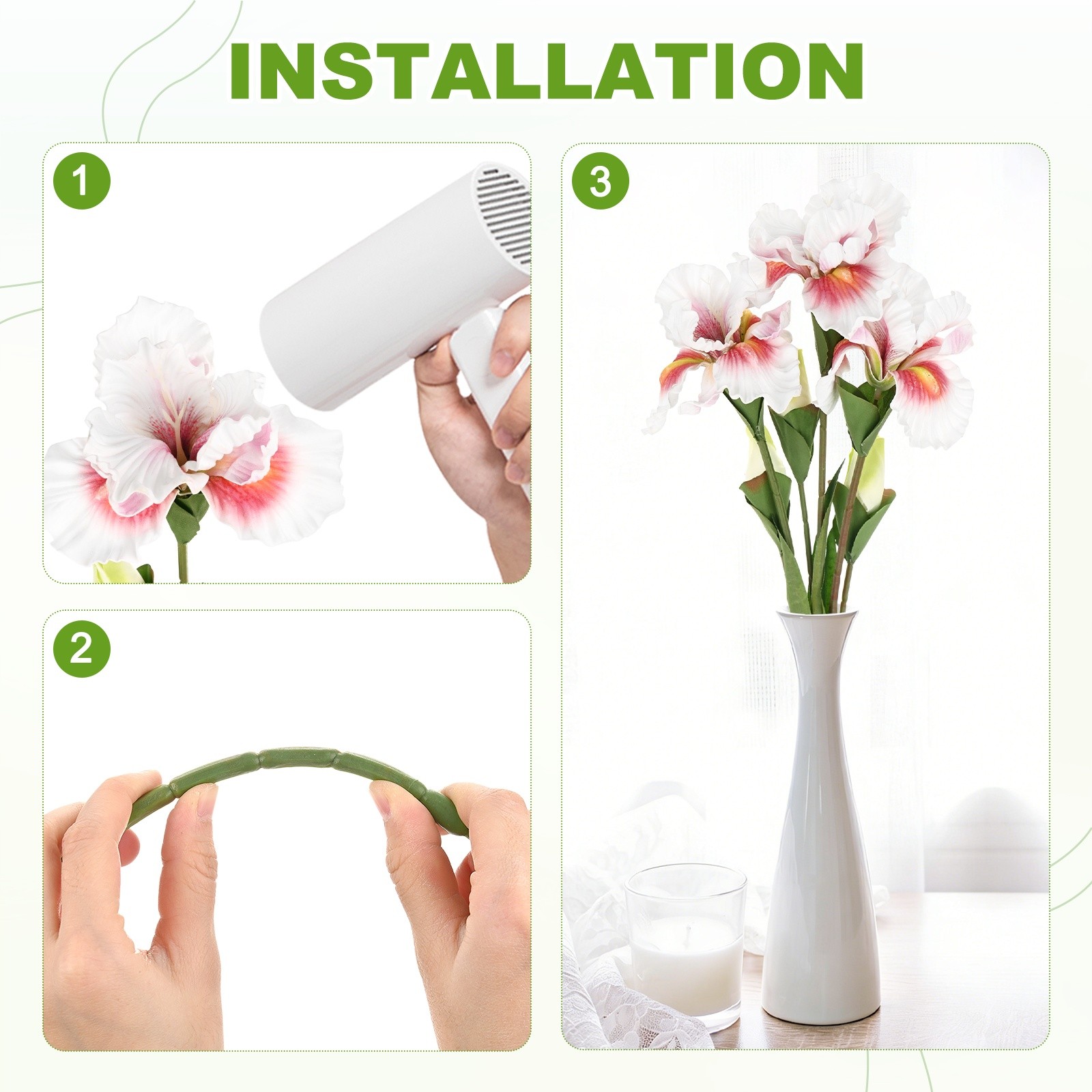 1-Pack Artificial Iris Flowers with Flower Bud 17.7 Inch for Home [White Pink]