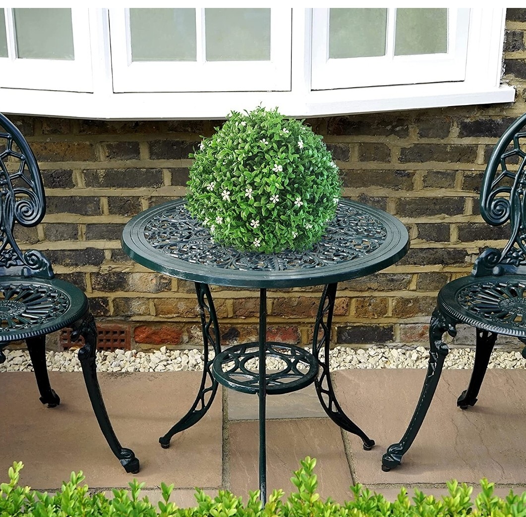 GARDEN SPHERES 13.8 Inch Topiary Balls Set If Two With White Flowers