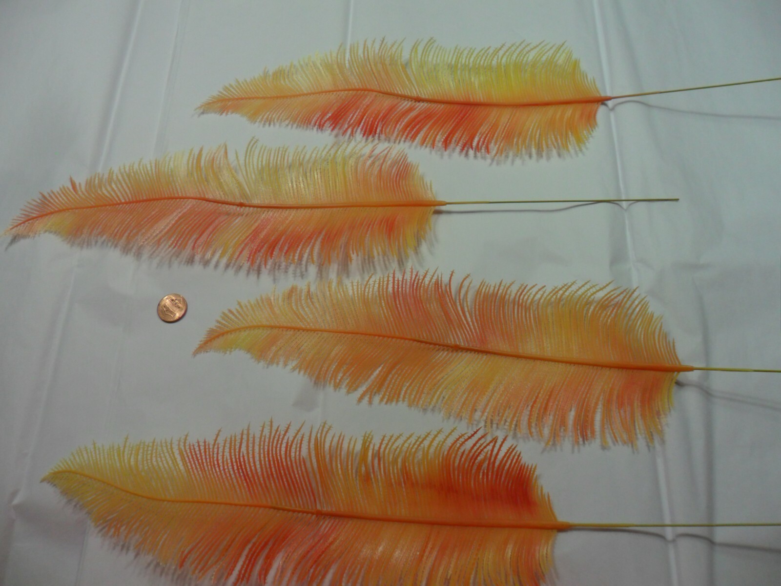 Vintage Plastic Orange Variegated Yellow Feather Fern Stems – 4 Ferns
