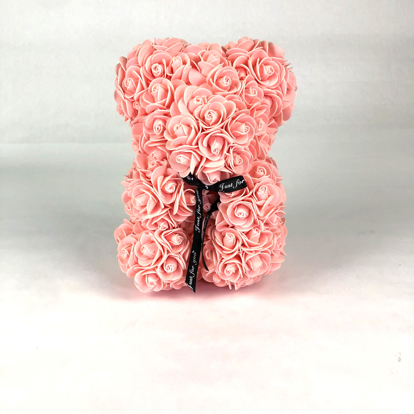 Valentines Day Gift Peach Foam Rose Bear 9.5″ Flower Teddy Decor Birthday Anniv.