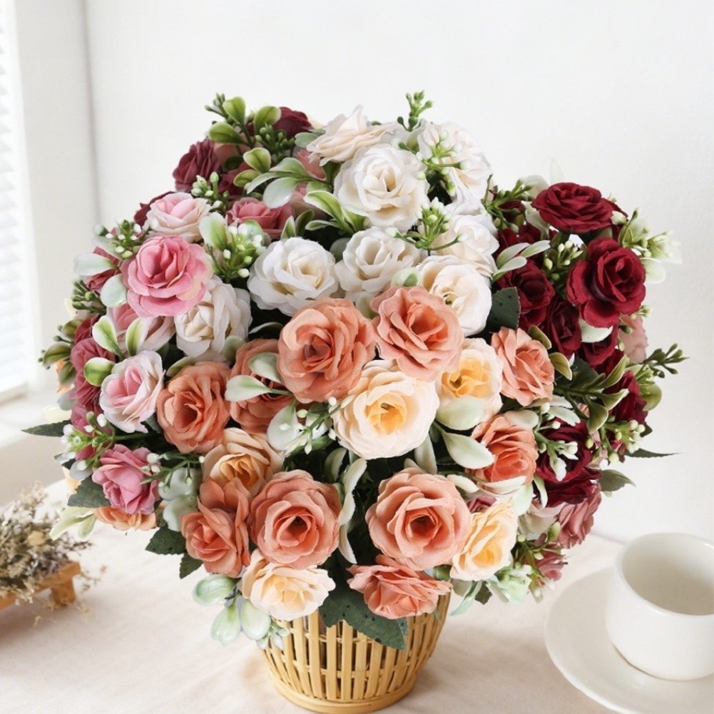 Faux Rose Bouquet with 15 Plastic Blooms for Bridal Use or Interior Decoration