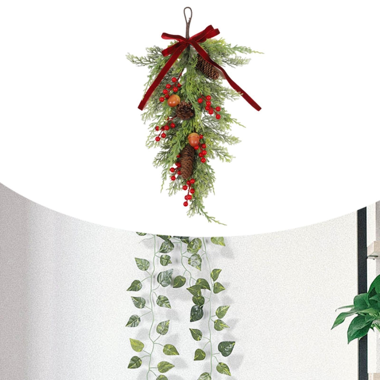 Christmas Teardrop Swag Christmas Wreath Green Leaves Artificial Wreath Garland