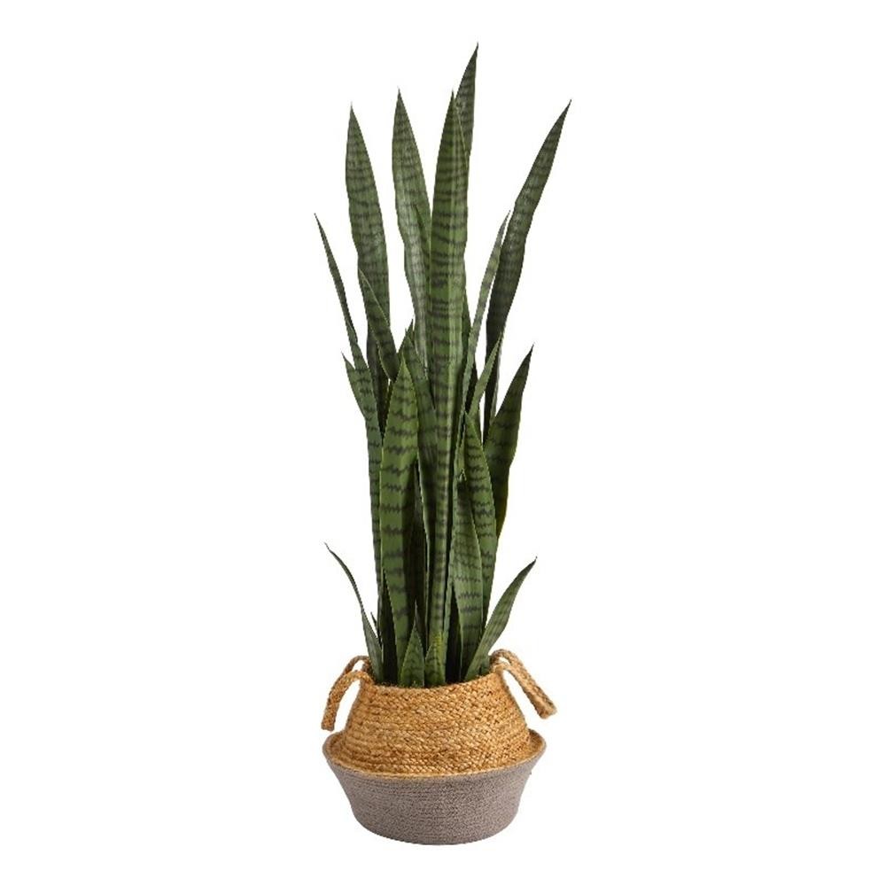 Nearly Natural 46″ Sansevieria Plant in Cotton & Jute Gray Woven Planter