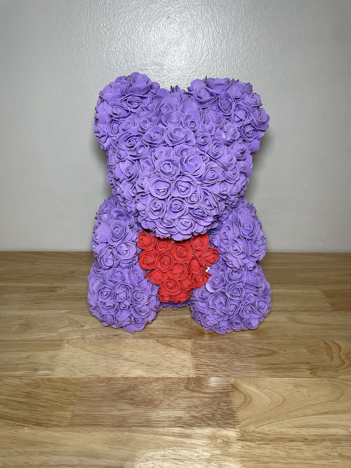 Birthday Gift Rose Bear 14” Purple With Red Heart Forever Rose Teddy Bear!
