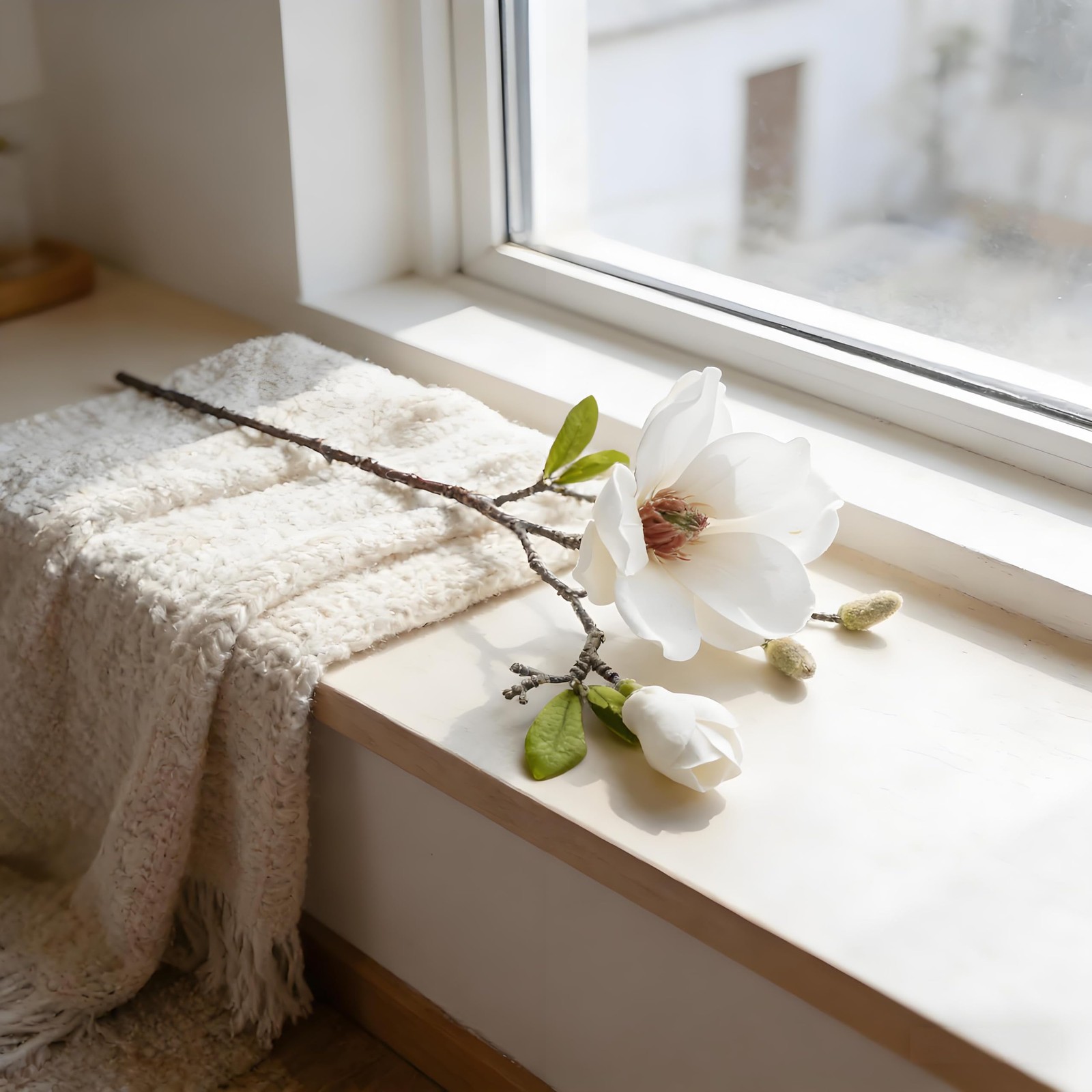 White Artificial Magnolia Silk Flower for Home, Wedding, Garden Decor, Single…