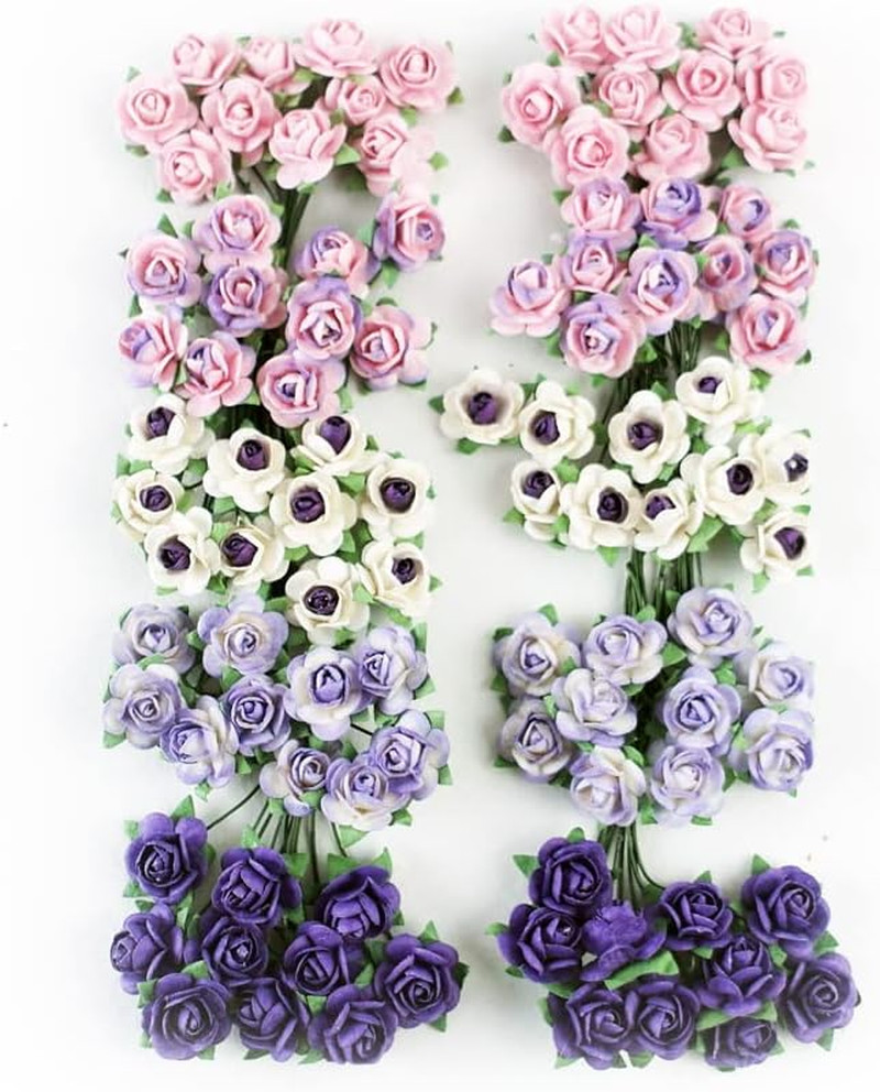 100 pcs Mini Rose Mixed Violoet Two Tone Color Mulberry Paper Flower 15-18 mm…