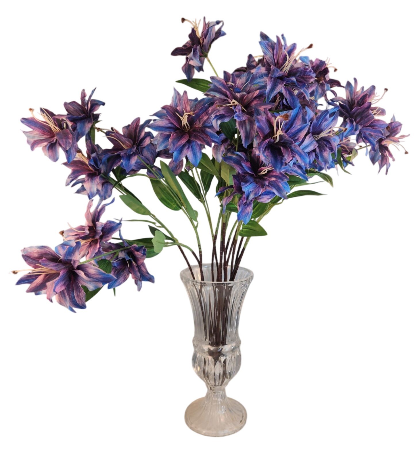 Luxury Artificial Tiger Lily Stem 34 Inch | Purple Blue Faux Lily | Designer Art