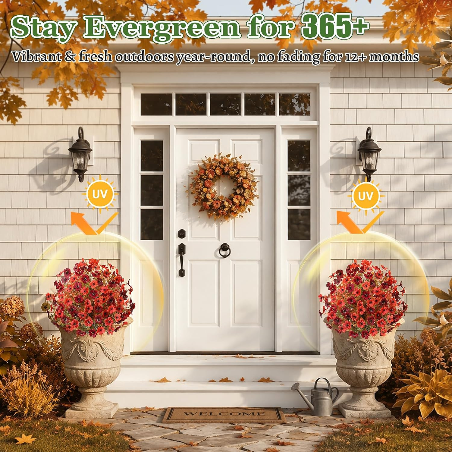 22″ UV Resistant Orange Claret Faux Flowers – 2 Pack, All-Weather Decor