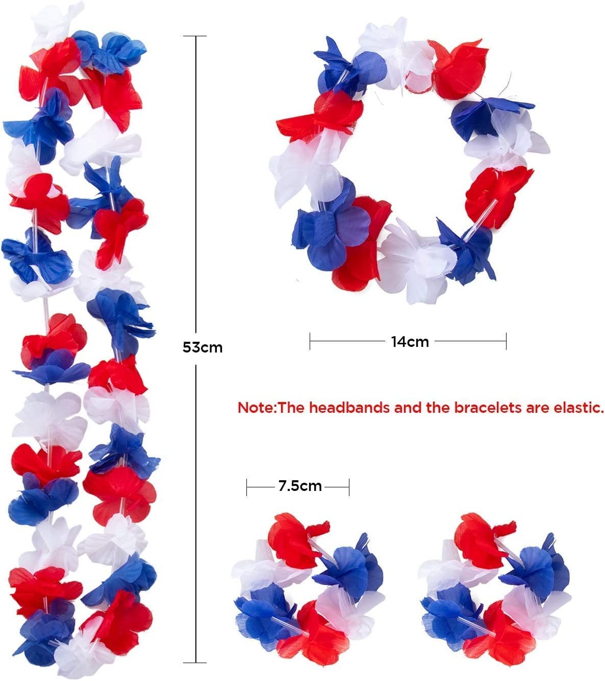 Red White Blue Flower Leis 4th of July Decorations Leis Memorial Day Party Fa…