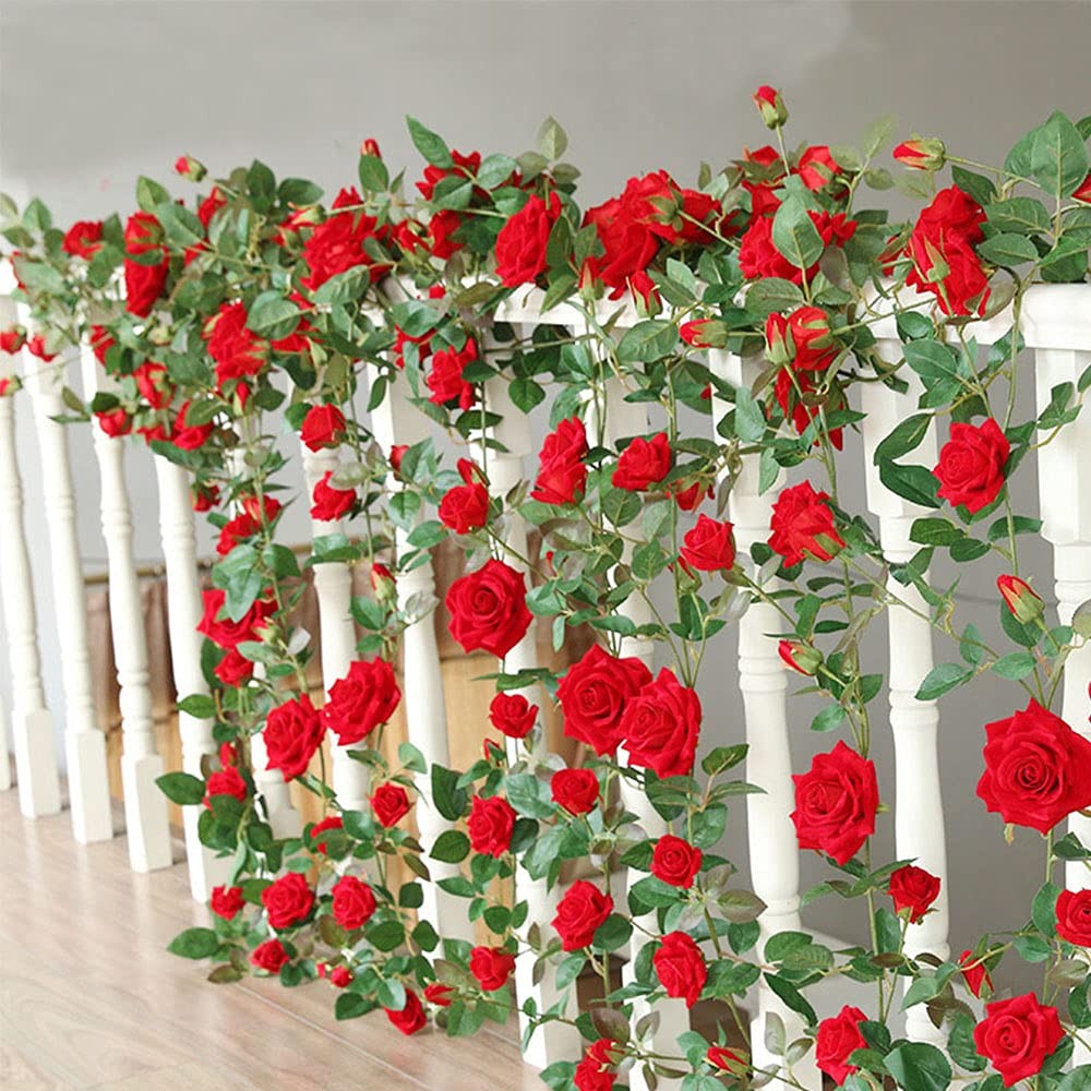 Vopie 4 Pack Fake Rose Vine Flowers Plants 32.2 FT Artificial Flower Hanging …