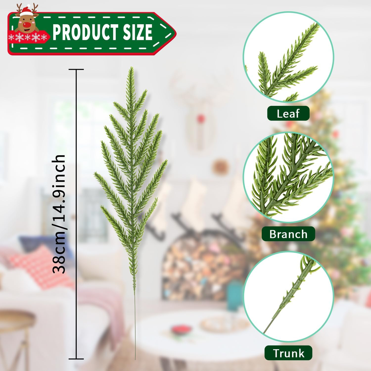 24Pcs Norfolk Pine Branches Stems 13.5″ Artificial Pine Needles Sprigs Norfol…