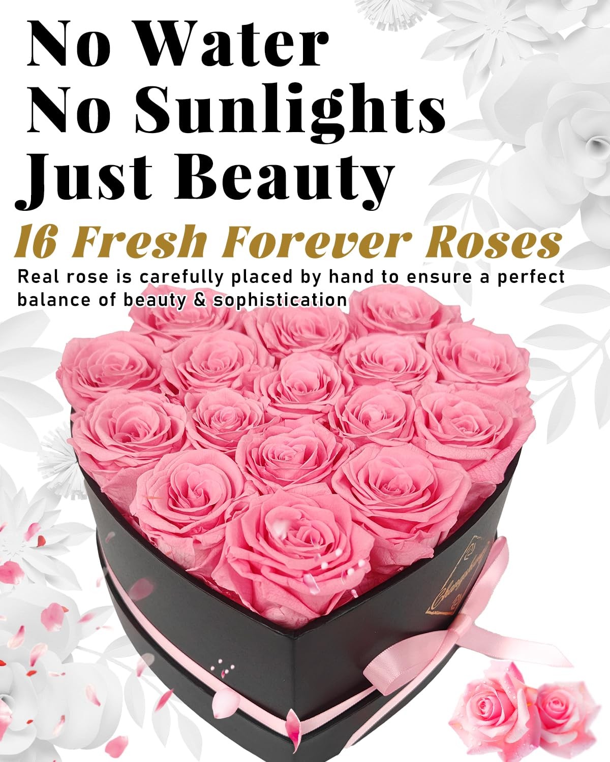 16 Flowers Preserved Roses Gifts for Women, Pink Forever Flowers Womens Birth…
