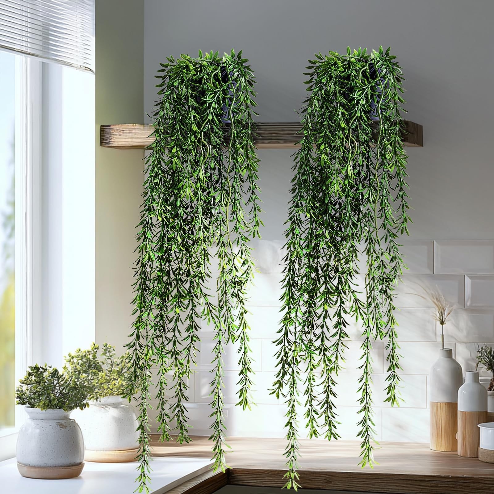 Artificial Hanging Plant 2 Pcs Faux Plant Ivy Vine Faux Eucalyptus Vines Fake…