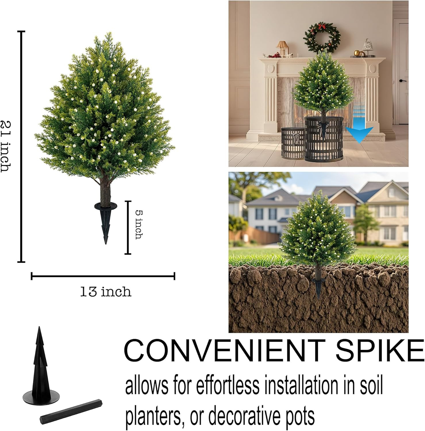 21” UV Resistant Artificial White Berry Topiary Ball Trees – 2 Pack