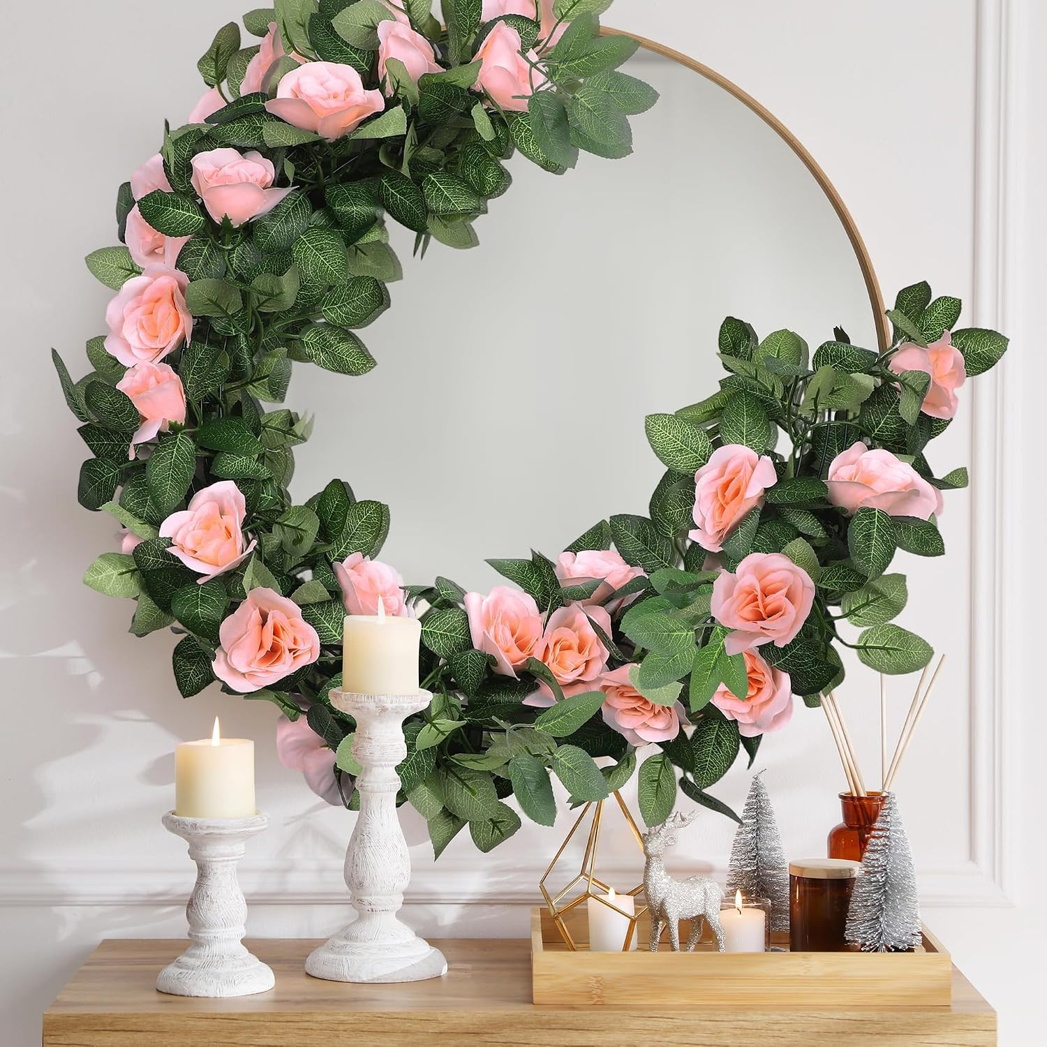 8 Pack 64 FT Pink Flower Artificial Rose Vines Roses Fake Vine Flowers Plants Pa