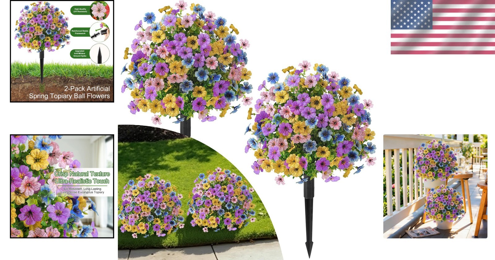 Artificial Topiary Balls for Outdoors Faux Plants Spring Decor UV Resistant 2…