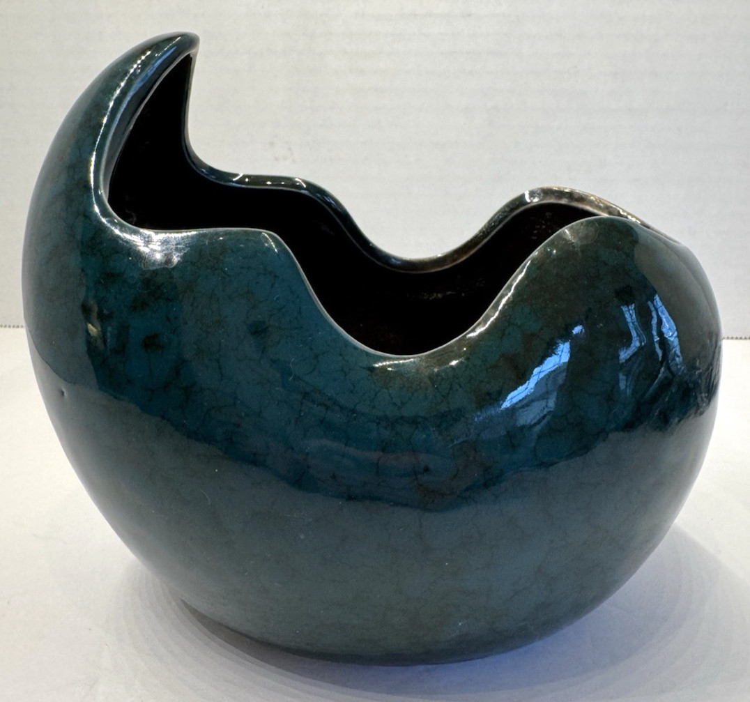 Egg Crack Orchid Succulent Plant Pot Teal Green Floral Ceramic Planter 5.5″
