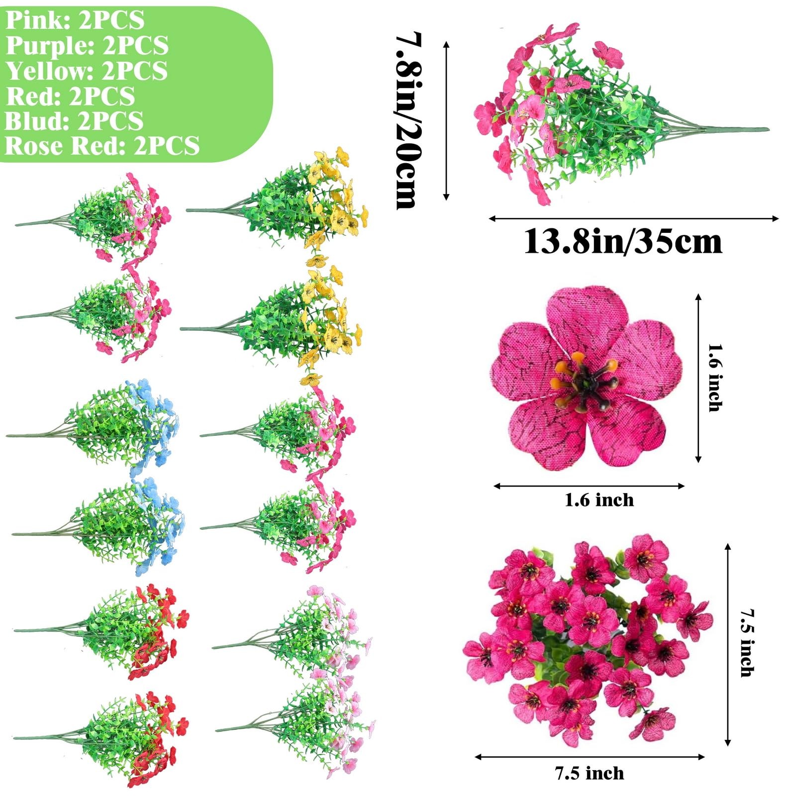 12 Pcs Summer Outdoor Artificial Flowers Mix 6 Colors Fake Daisy Plants