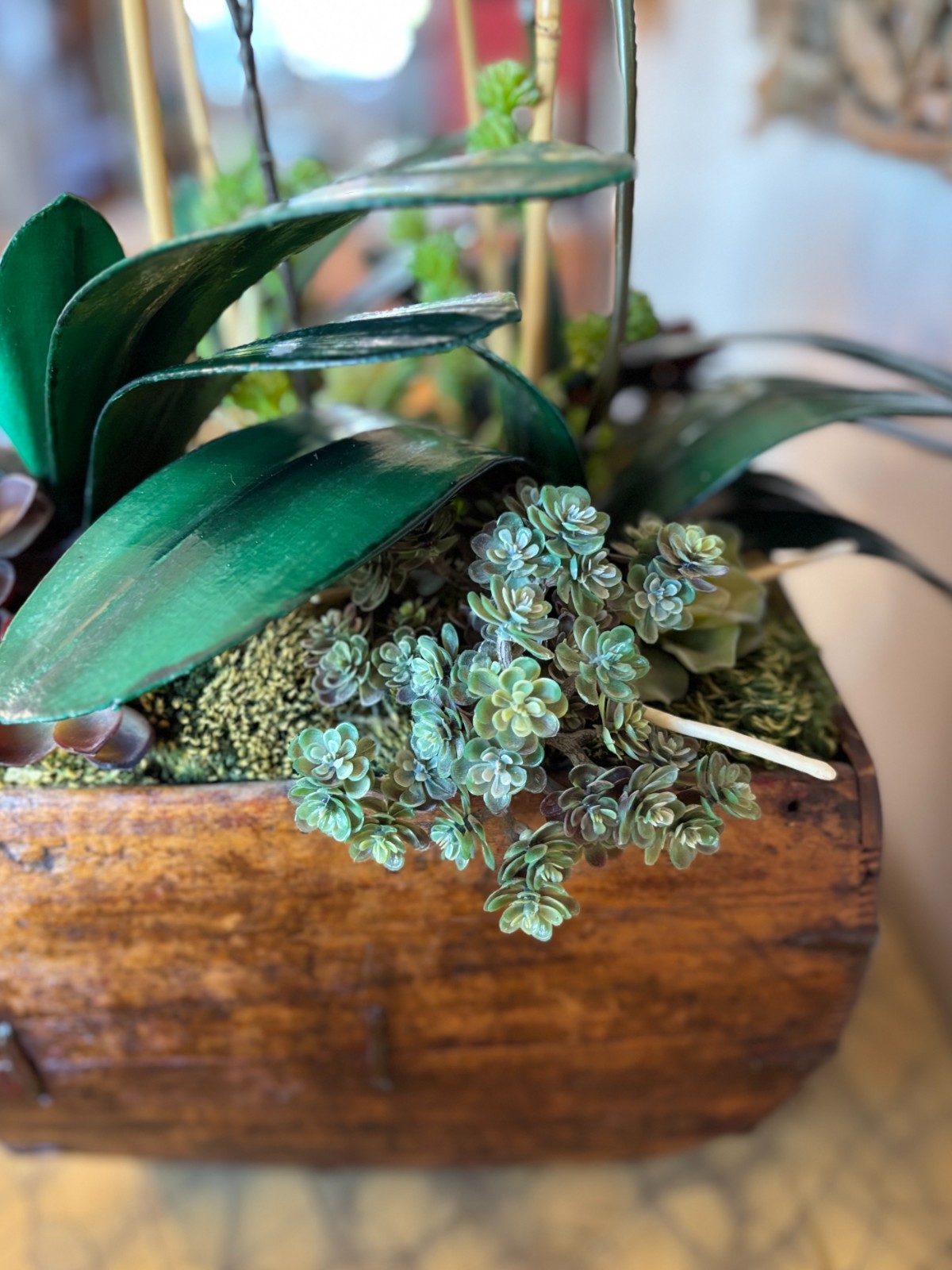 White Orchid Succulent Moss Faux Plant Arrangement