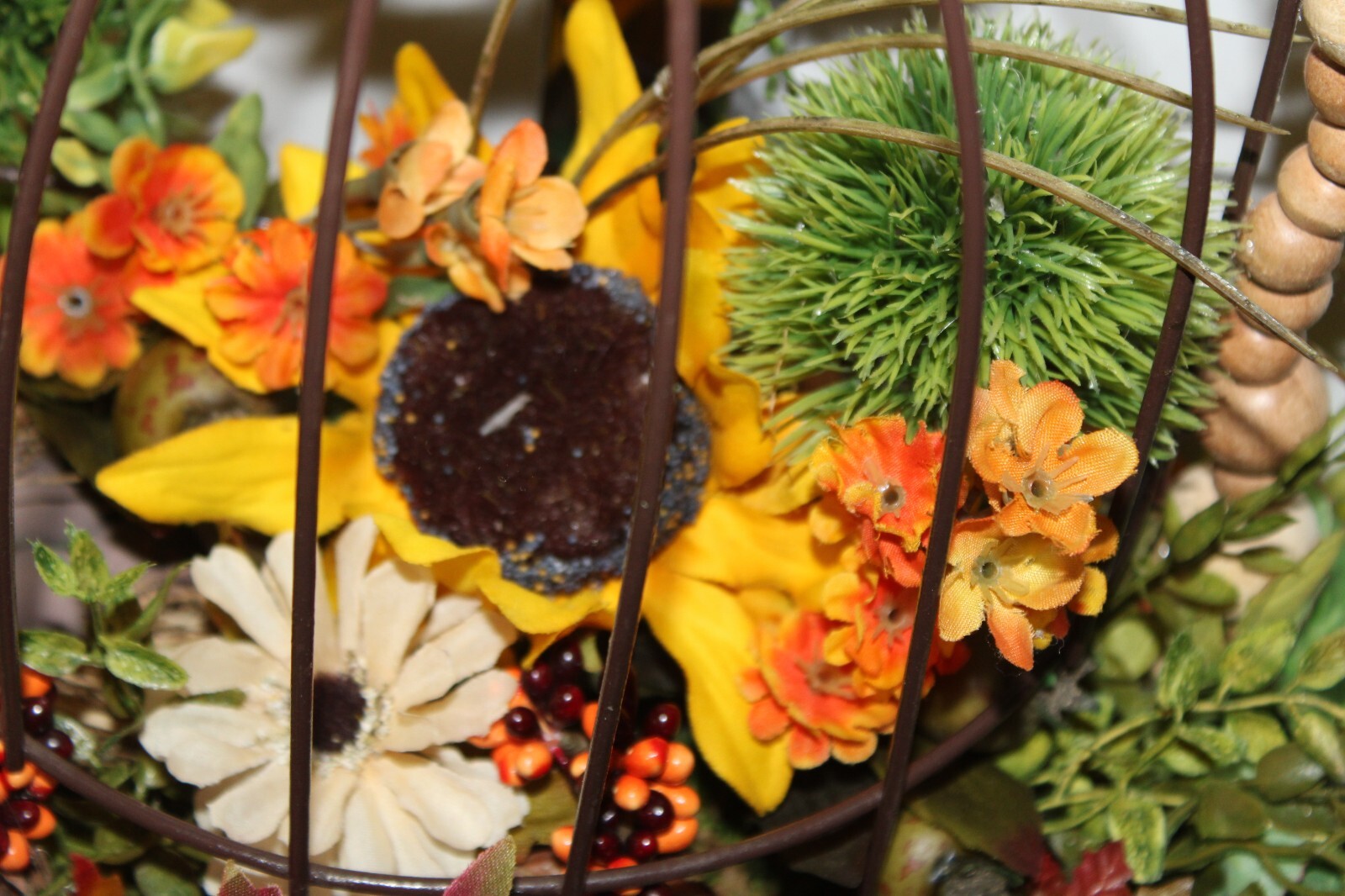 FALL AUTUMN FLOWER ARRANGEMENT BIRD CAGE CENTERPIECE 15”