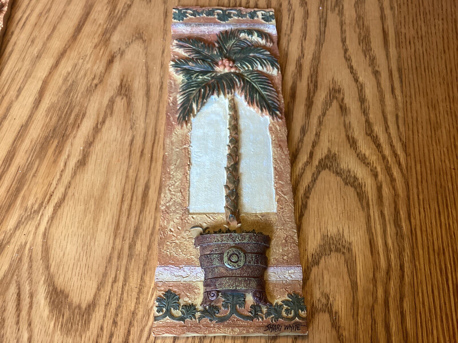 Shari White Palm Tree Wall Art Set 2 Tropical 3D Relief Plaques Decor