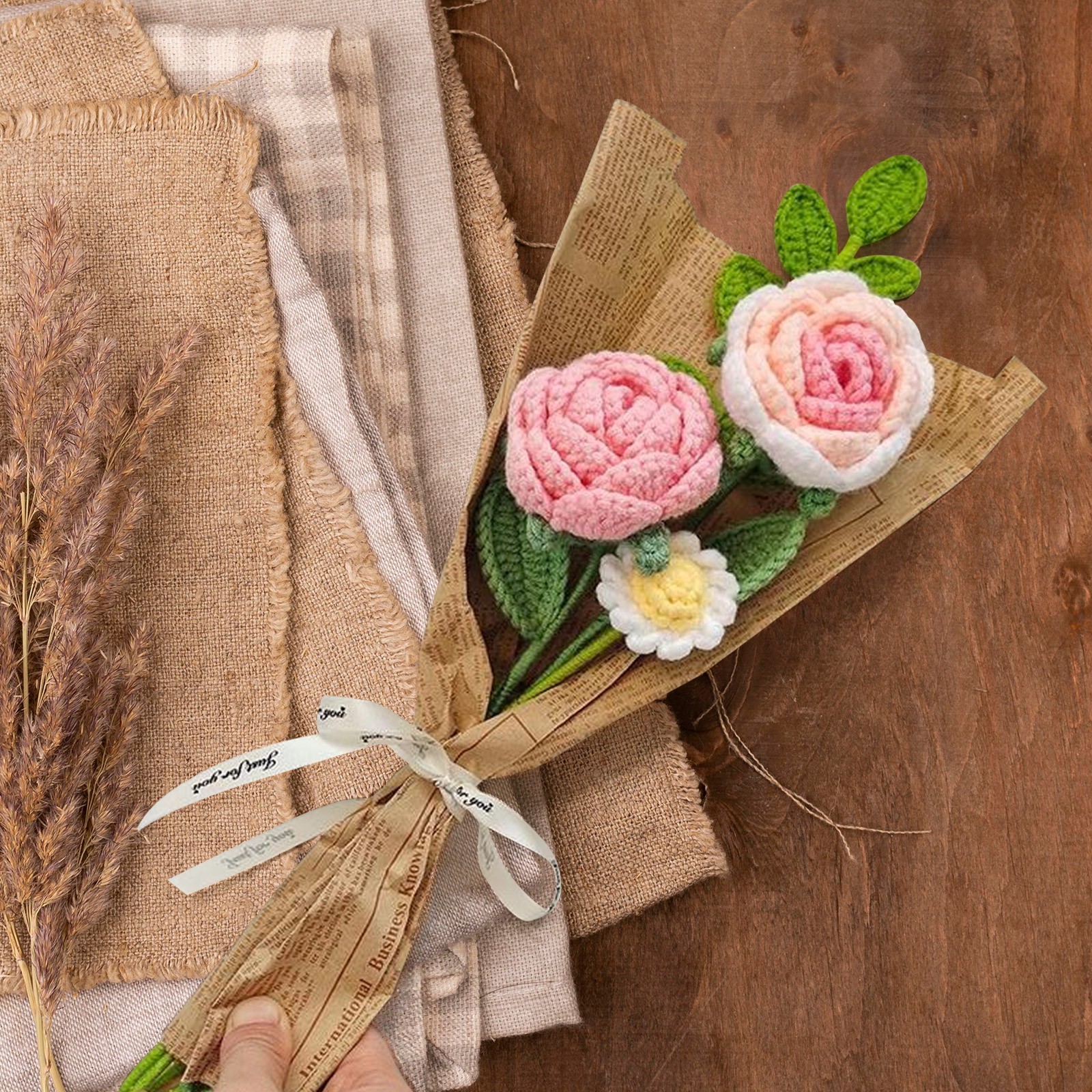 Knitting Flower Artificial Flower for Anniversary Housewarming Gifts for Mom