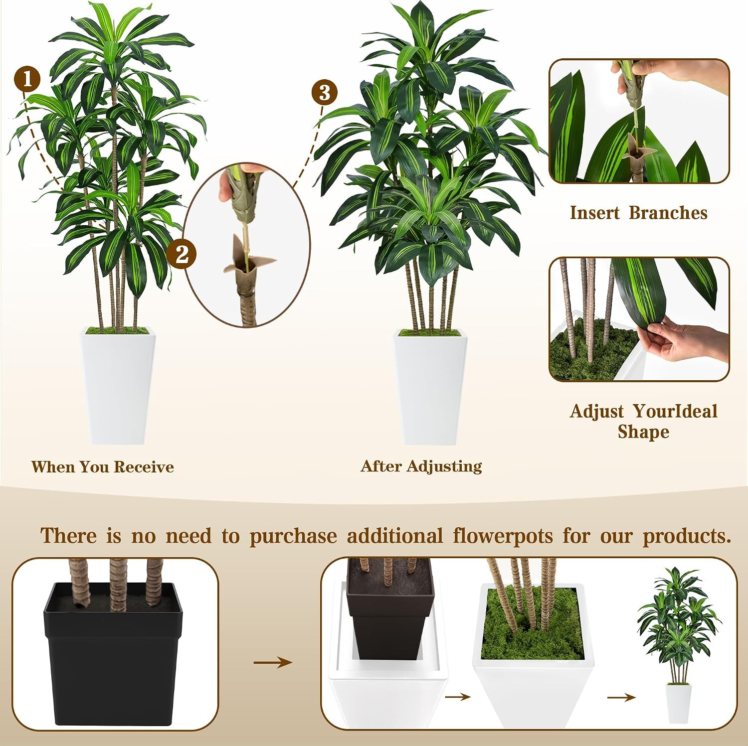 Artificial Dracaena Tree Indoor Faux Plant Fake Tree for Home Office Decor