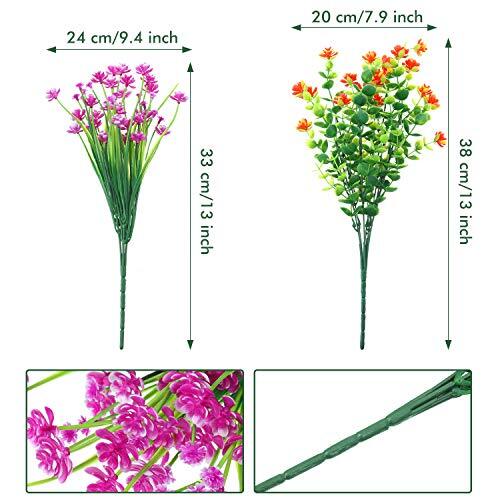 12 Bundles Artificial Flowers Outdoor, UV Resistant Yellow, Orange, Fuchsia