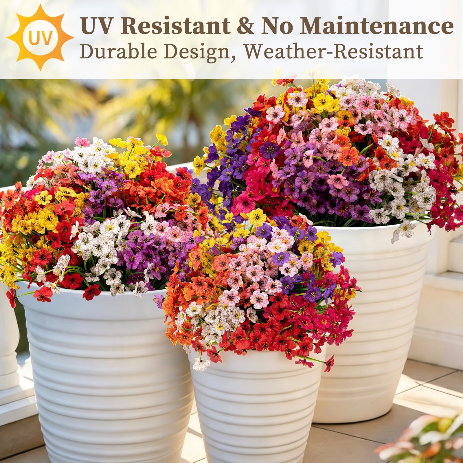 24 Bundles Artificial Flowers for Outdoors/Indoors, Fake Flowers Plants for I…
