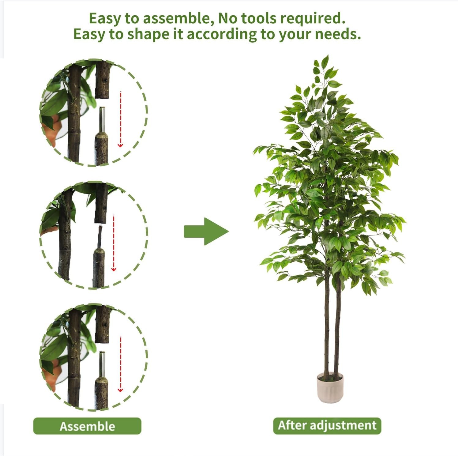 Artificial Ficus Tree 6FT Tall, Artificial Plants Indoor with White Planter Faux