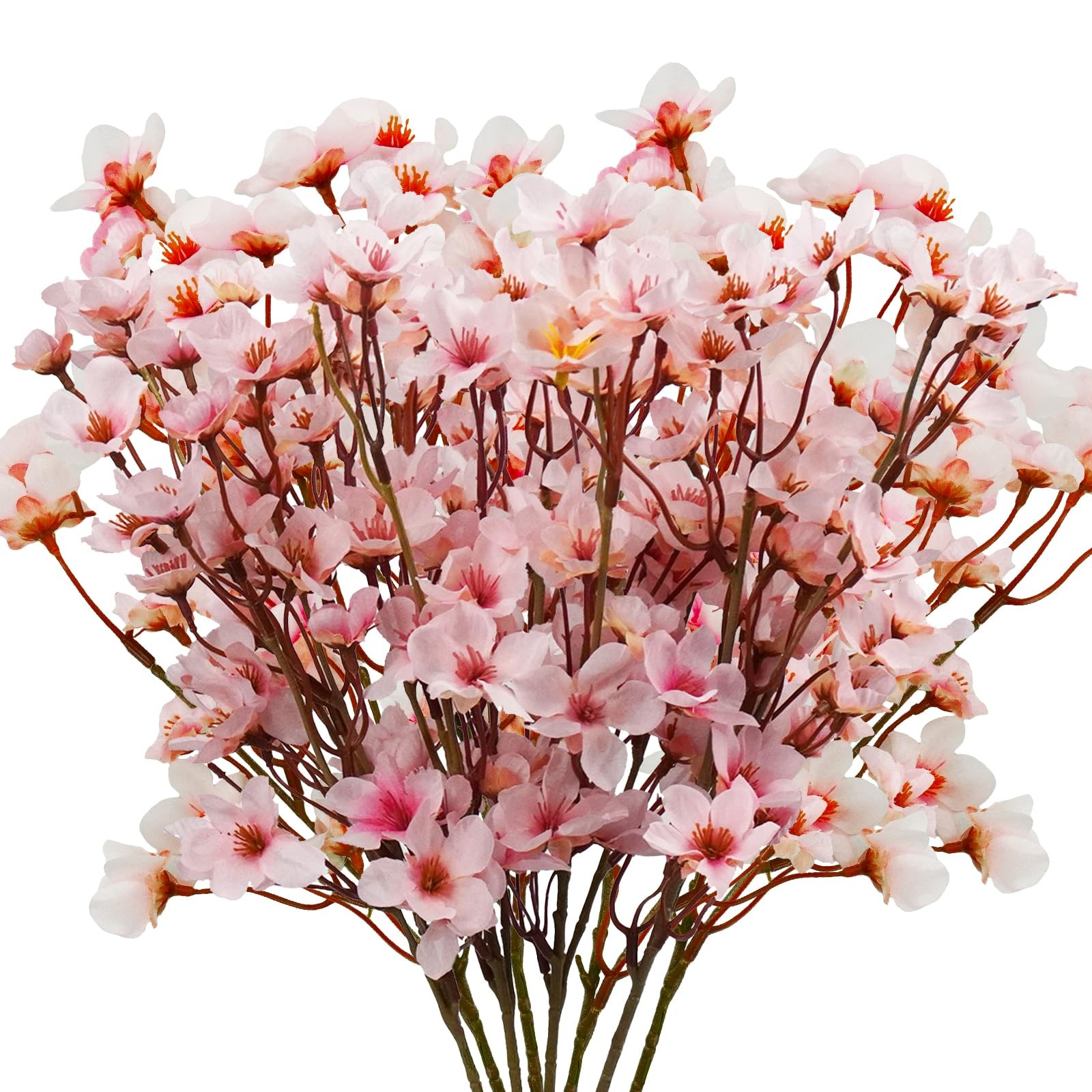 8 PCS Artificial Cherry Blossom Flowers Silk Branches Fake Plum Decor Pink