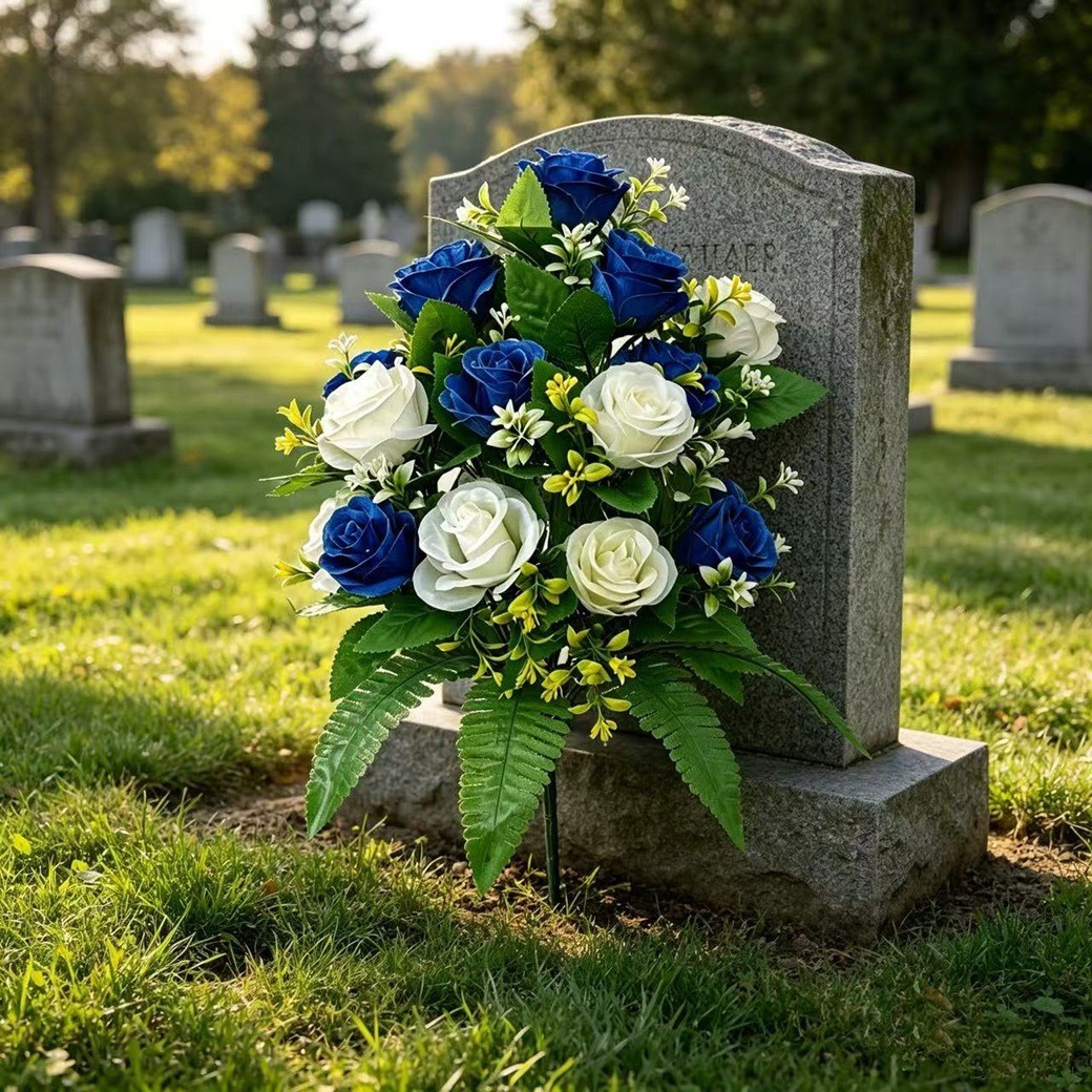 Artificial Rose Bouquets 2 Pack Blue White Green 43cm Low Maintenance Decor