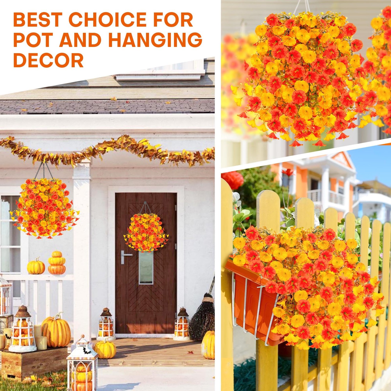 2PCS Artificial Hanging Flowers Outdoors fake mums Plants Garden Home Decorat…