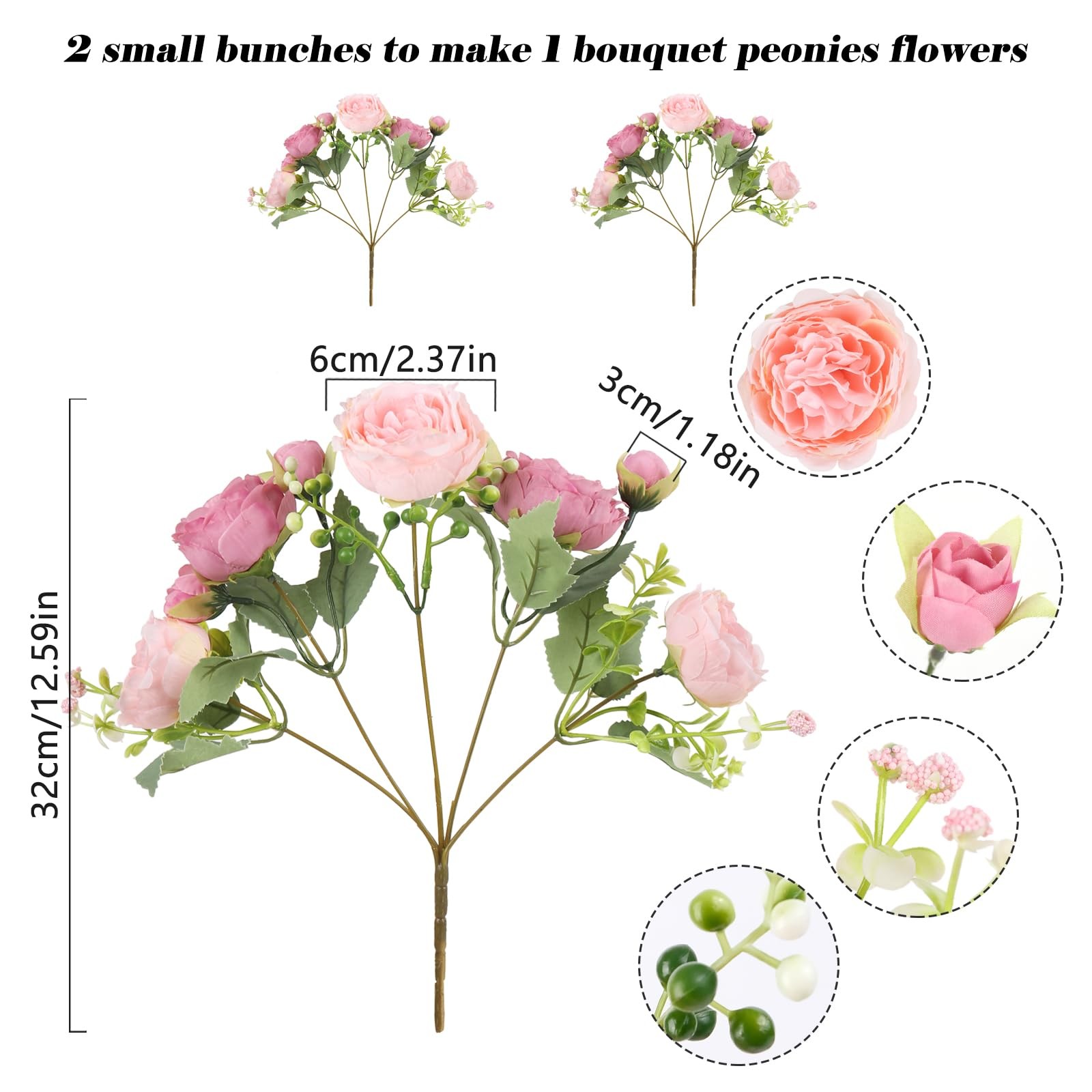 Artificial Peonies Silk Flowers, Pink Faux Peony Bouquet 2 Bundles Florals Ar…