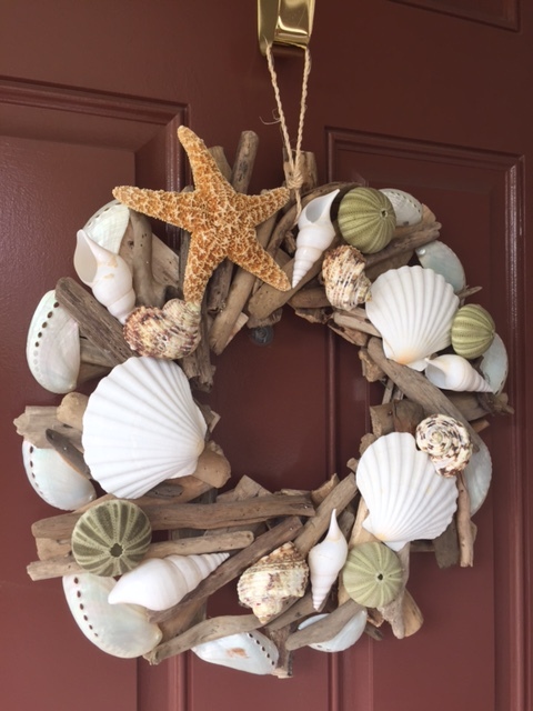 Beach Decor Handmade Seashell and Starfish Driftwood Wreath – Coastal Home Decor
