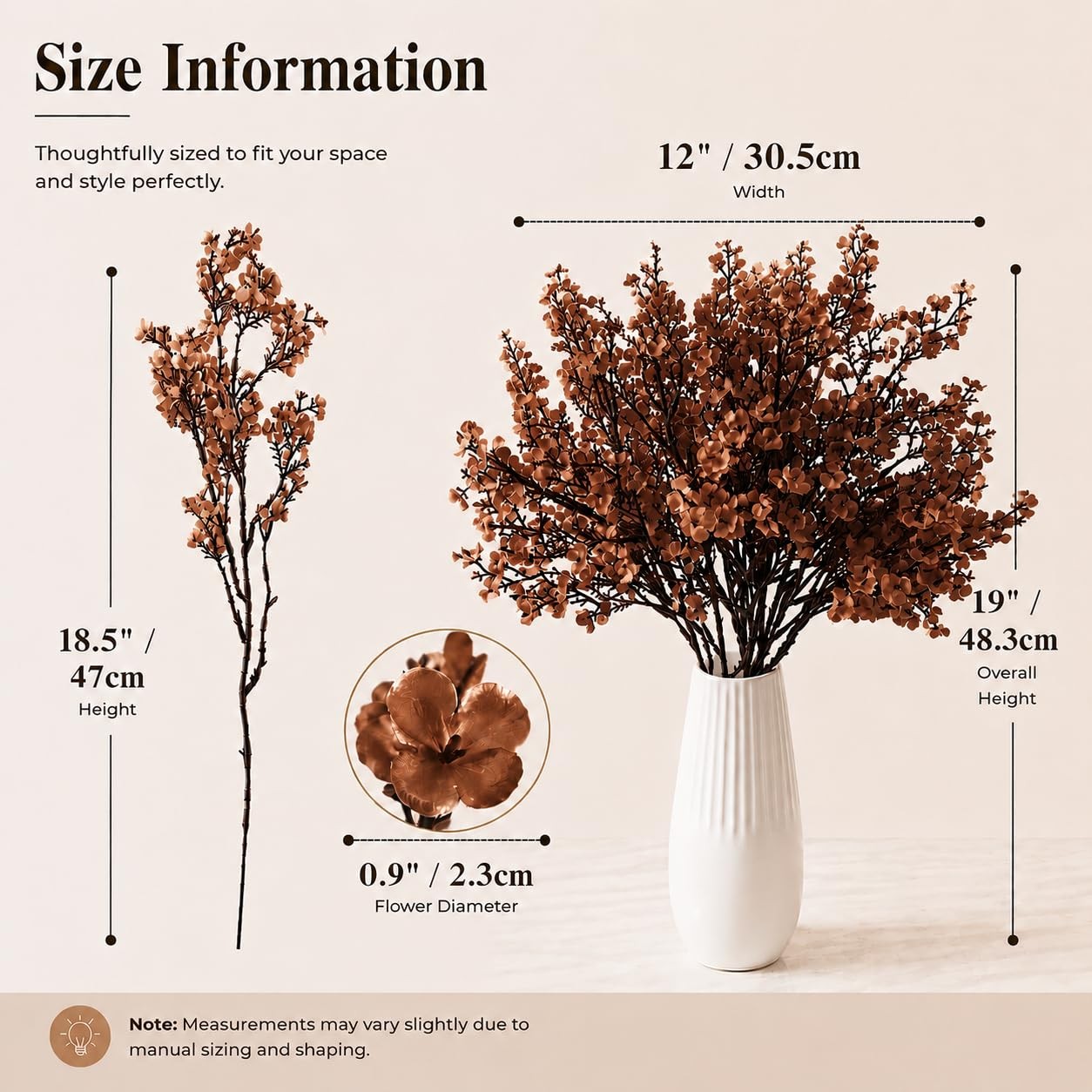 6 PCS Brown Artificial Babys Breath Flowers 18.5 Inch Silk Gypsophila Decor