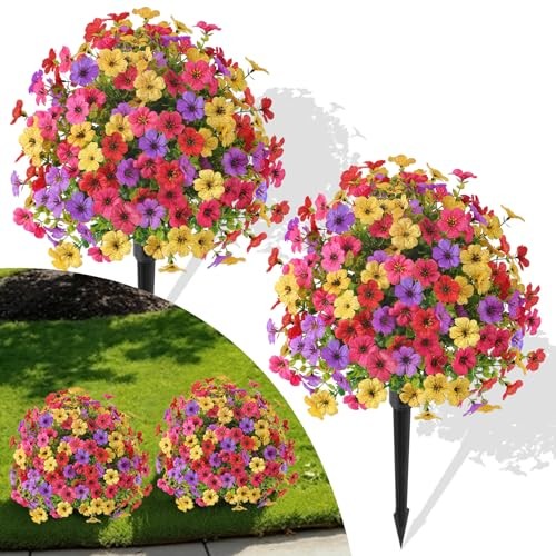 Pcs0″ Artificial Topiary Ball Flowers For Outdoors 2 Red Rose Purple Yellow