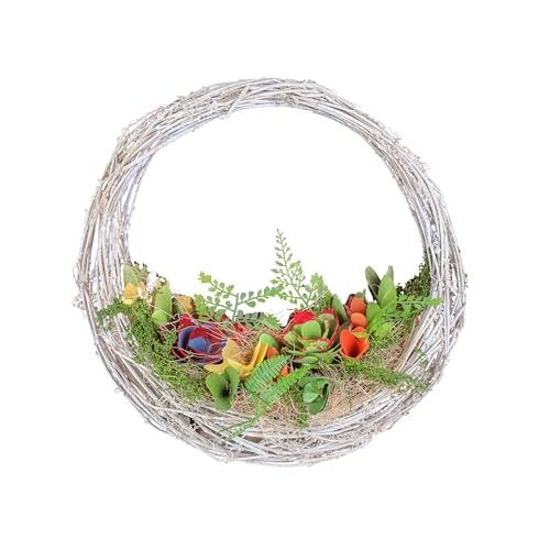 15 inch Spring Wreath with Multi Floral Colorful Wood Flowers and Mossy