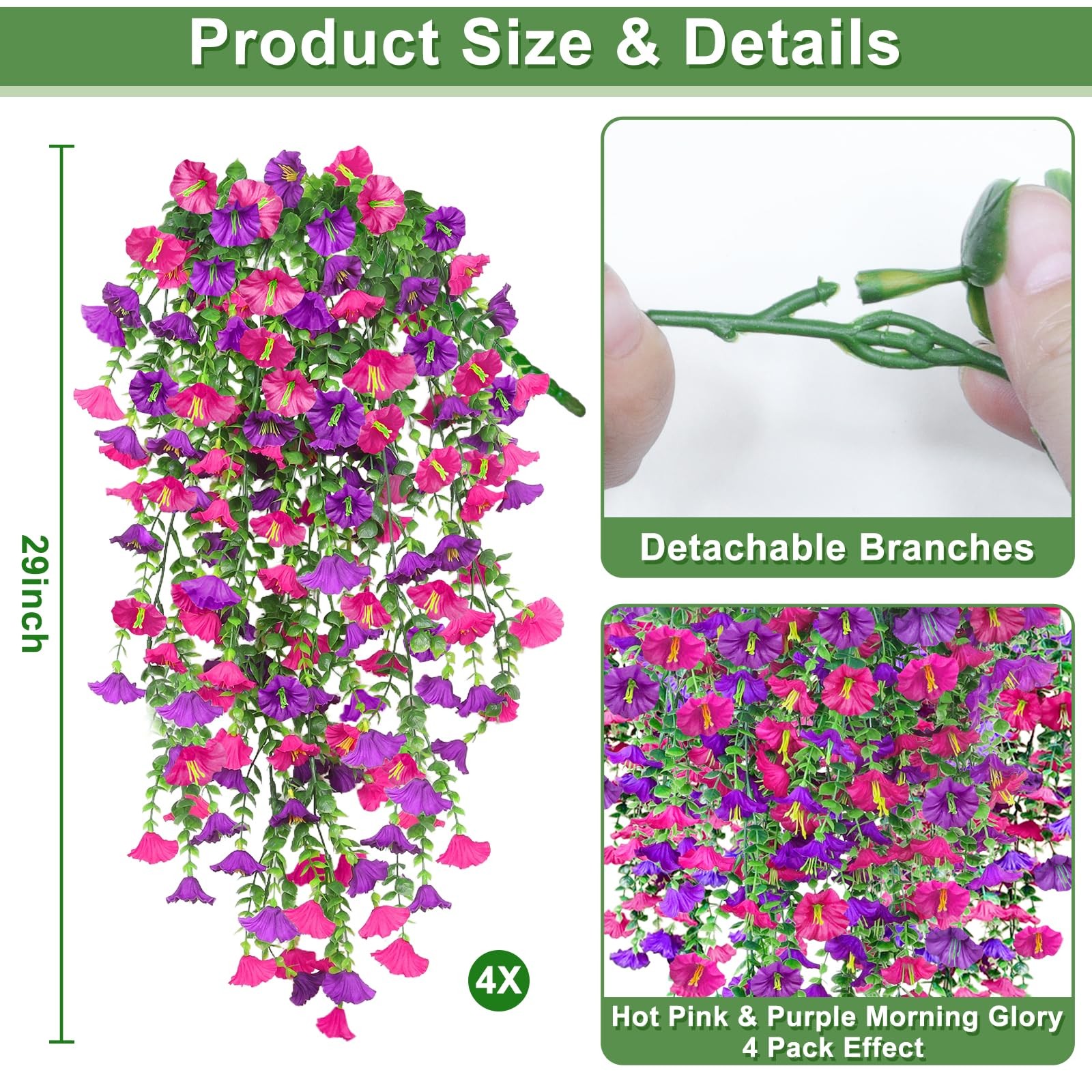 4PCS Artificial Hanging Flowers for Outdoors, Fake Hanging Plants Outdoor UV …