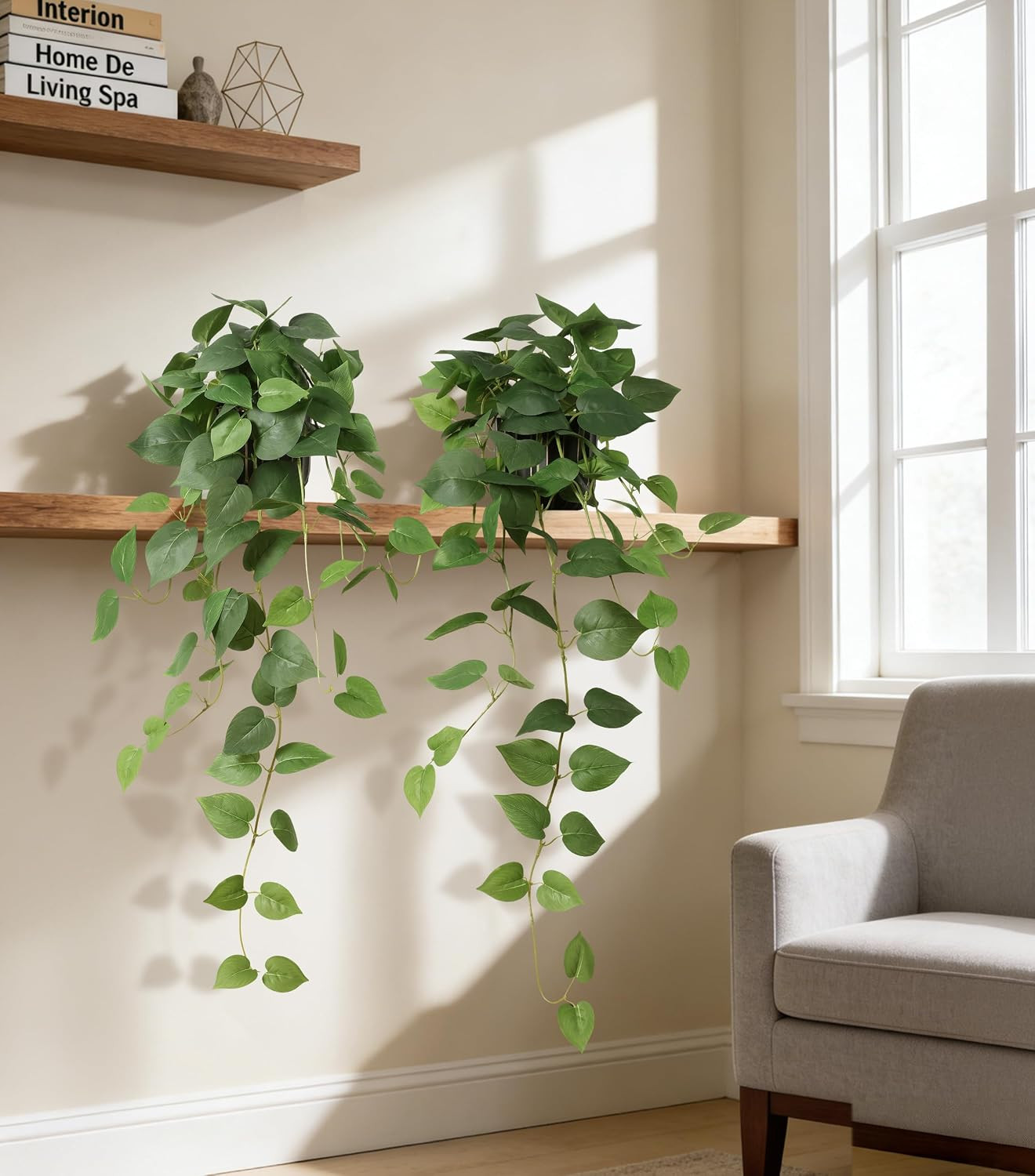 2 Pcs Faux Pothos Plants – Realistic Indoor Hanging Decor for Home & Office
