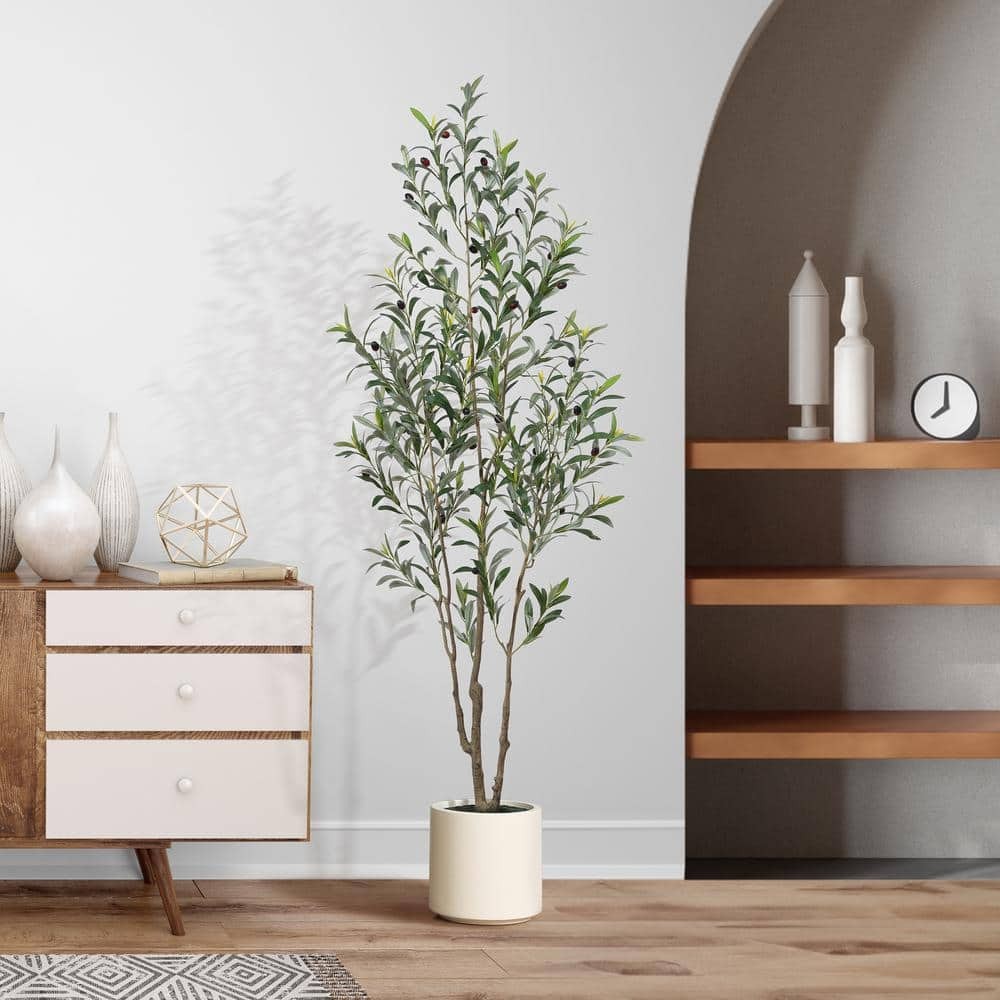 DR.Planzen 6 ft. Artificial Olive Tree, White Planter, Large Faux Silk Tree
