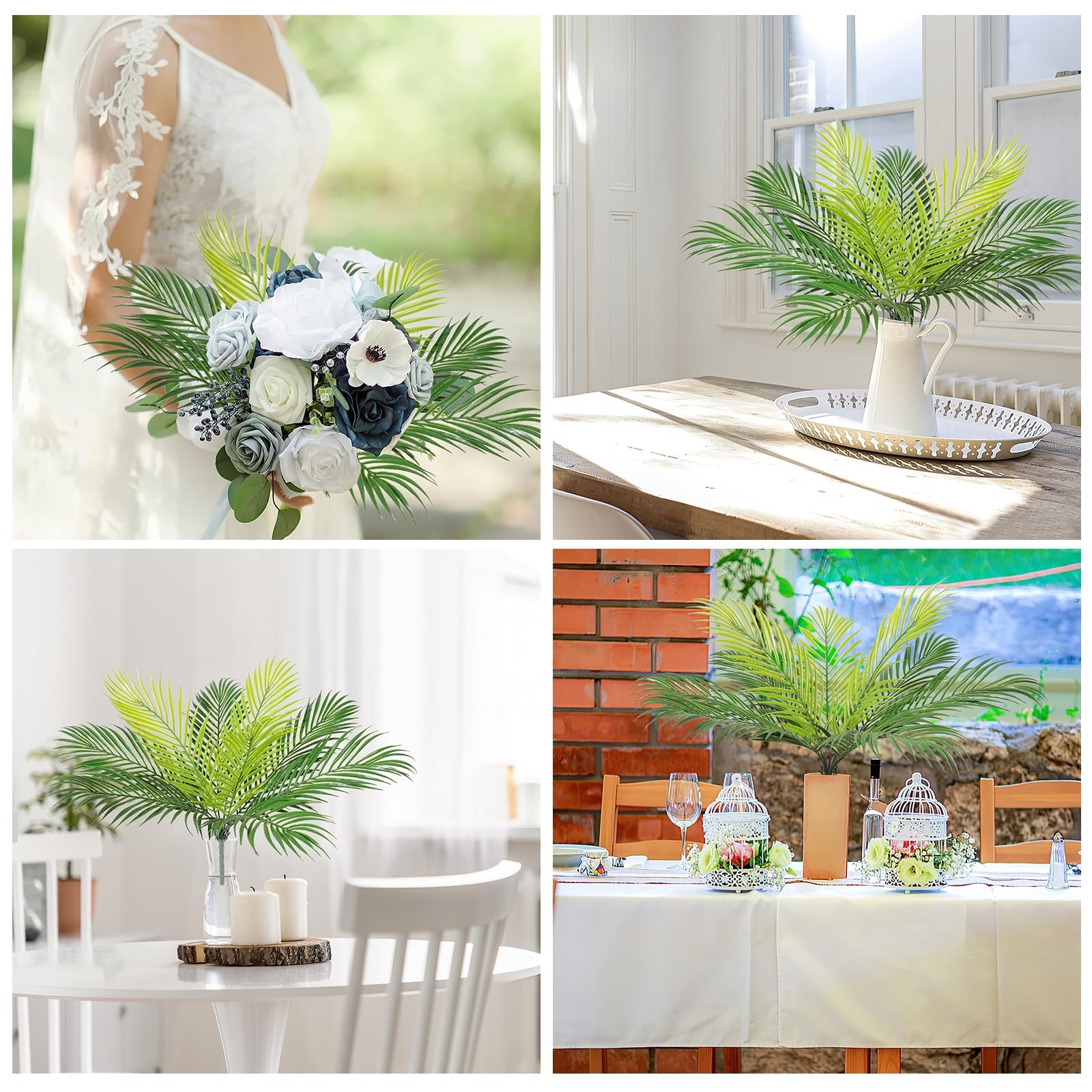 2 PCS Artificial Tropical Palm Leaves Plastic Shrubs Fern Leaves Fake Palm Plant
