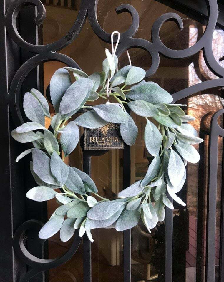 Lambs Ear 13” Farmhouse Artificial Fake Wreath – Wedding Spring Kitchen Cabinet