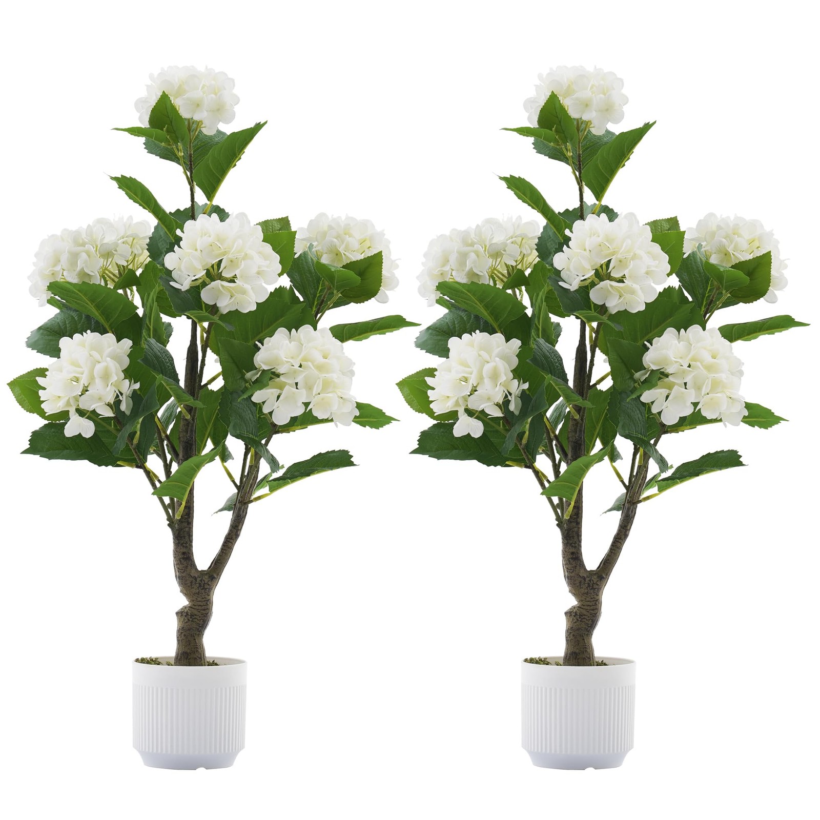Artificial Hydrangea Tree 2 Pack, 3FT Faux Hydrangea Plant in Pot with White …