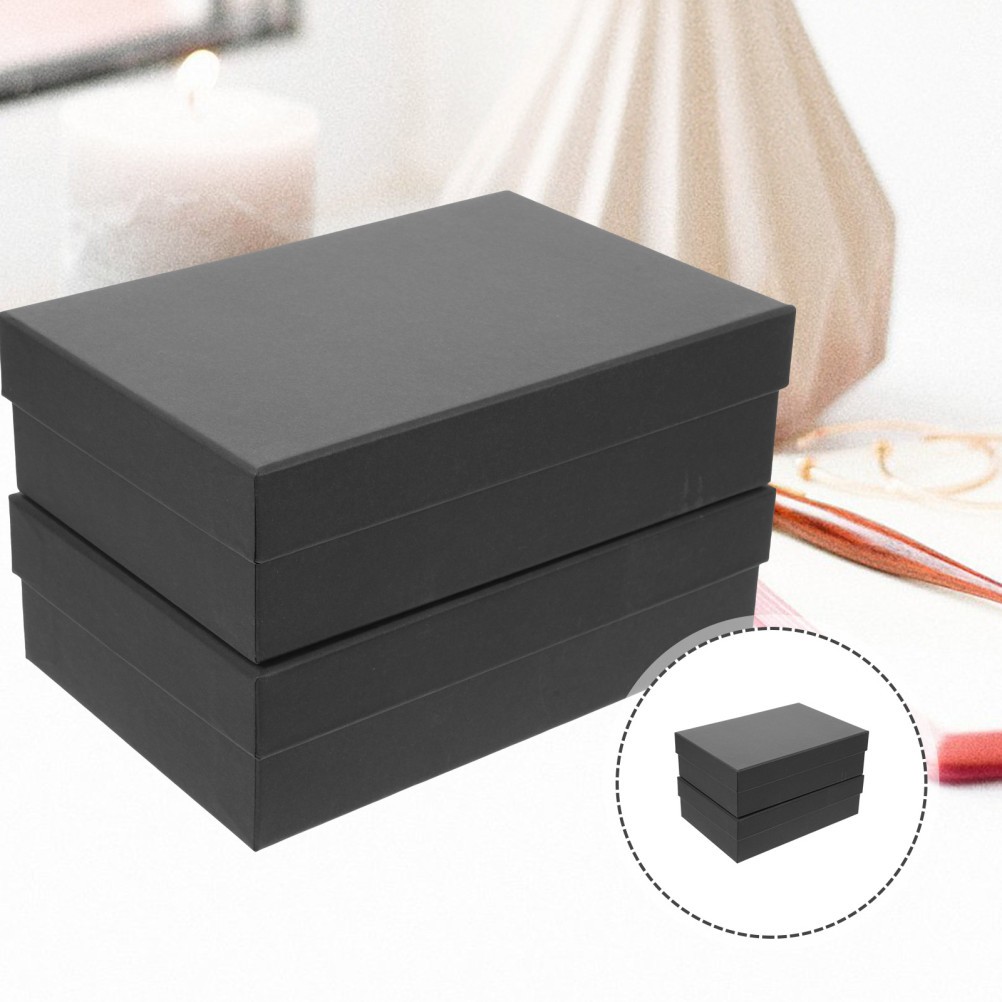 2Pcs Reusable Kraft Paper Rectangle Gift Boxes Black for Party Valentine Floral