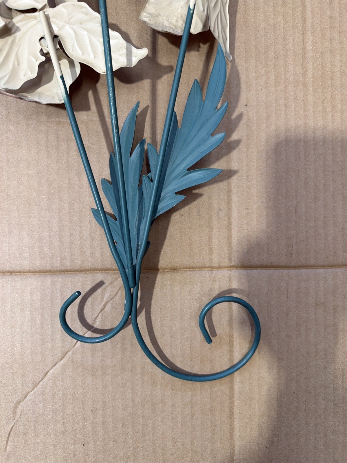 Vtg METAL CATTAIL LOTUS SCONCE & IRIS WALL ART MCM TOLEWARE 3 Pieces