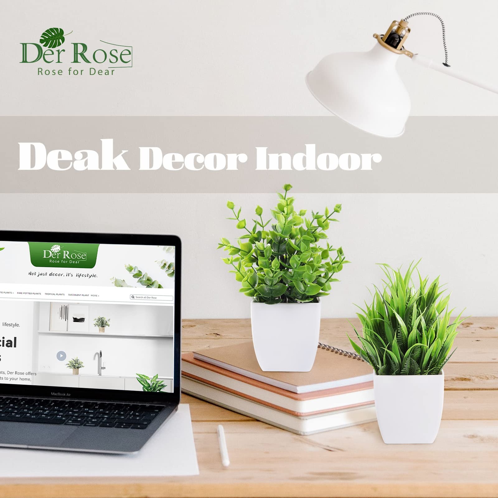 Der Rose 2 Pack Small Fake Plants Mini Artificial Potted Plants for Table Desk