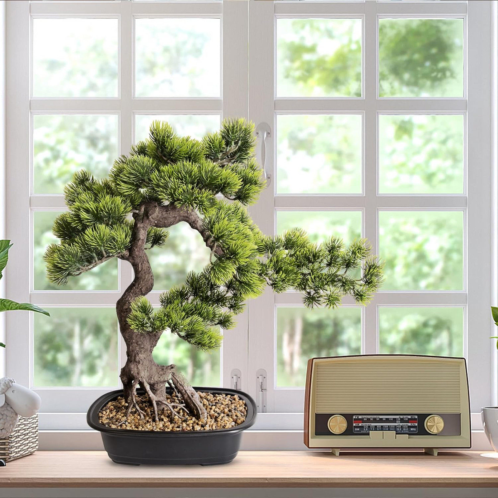 Artificial Bonsai Plant, Faux Juniper Tree 20 inch, Indoor Decor for Office Home