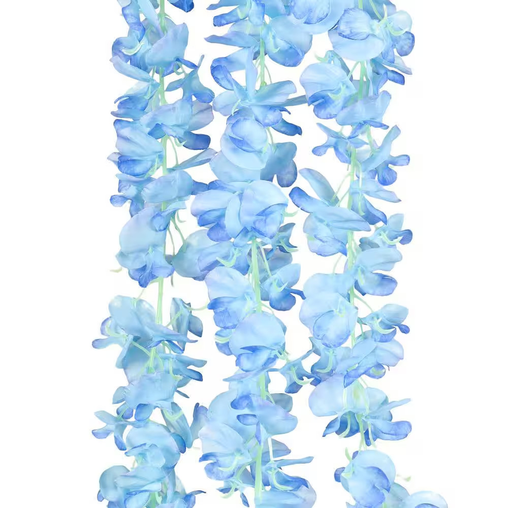 66 In. Blue Artificial Hanging Wisteria Flower Stem Spray (Set of 2)