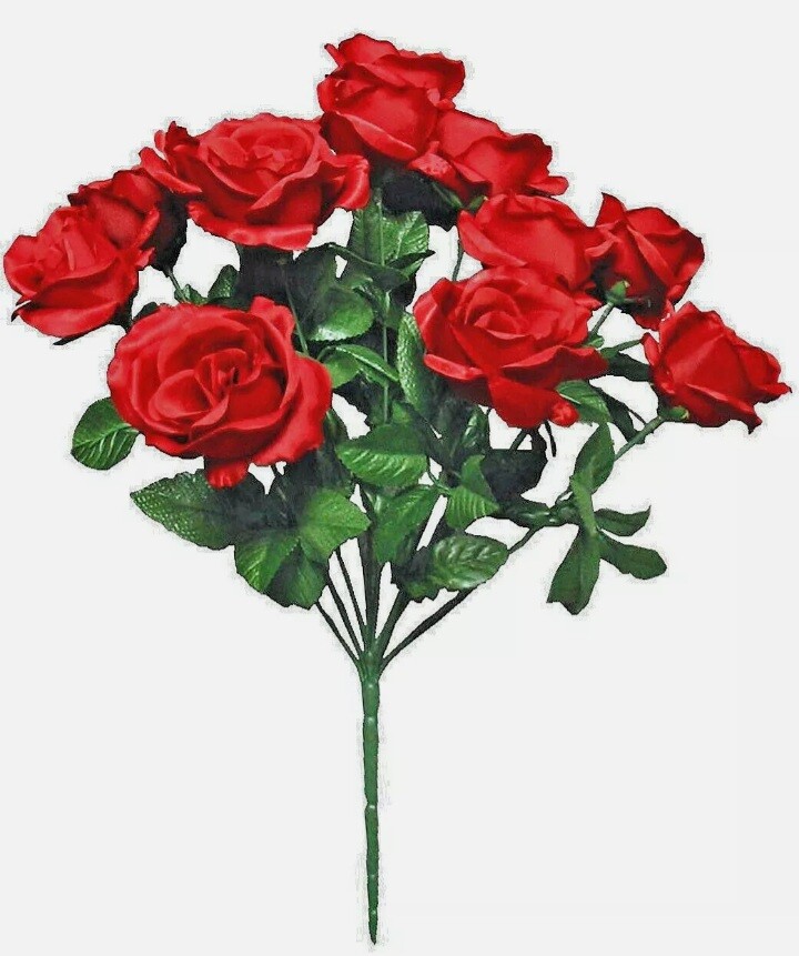 (12-Bloom) Red Rose 20″ Bush Artificial Silk Flower Home General Wedding Decor
